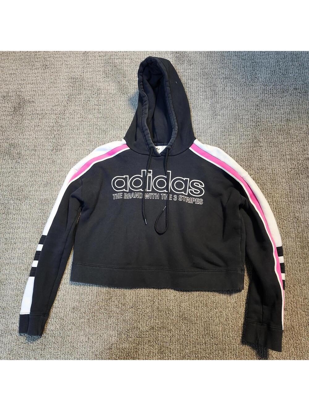 Adidas Hoodie Women’s Black White Pink Long Sleeve Pullover Size XS